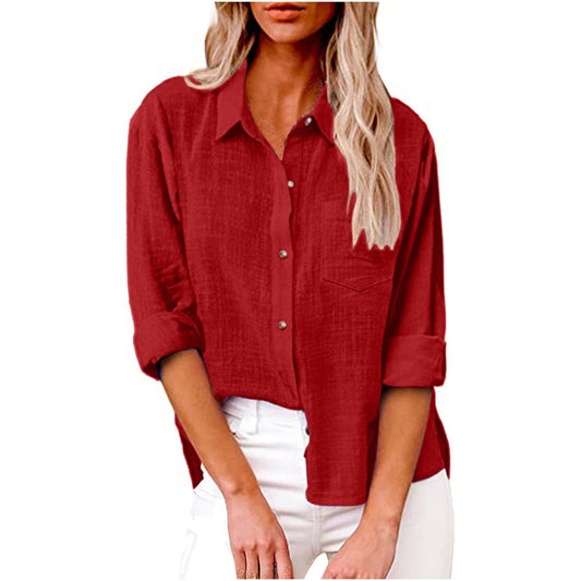 Prime Deals Of The Day Today Only, Long Sleeve Shirts for Women Fall Cotton Linen Tops Blouses Casual Button Down T Shirts Lightweight Cardigans with Pocket Fashion 2024 Oversized Tshirts Shirts