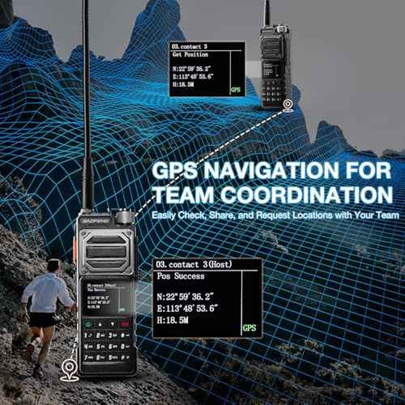 BAOFENG UV-25 PLUS 10W GPS Ham Radio Handheld, Long Range Two Way Radio AM FM NOAA Receiver with 5200mAh Battery USB-C Port, 2" Screen, 1000CH, Fall Detection Alert, Tactical Walkie Talkie for Outdoor