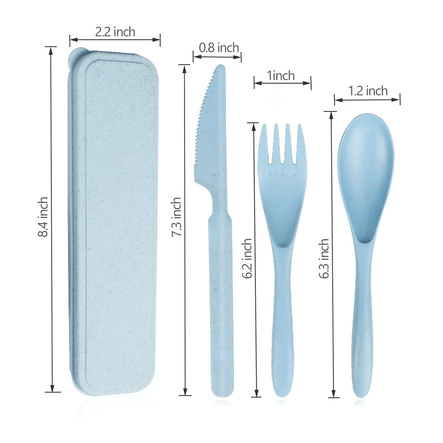 YDYTOP Reusable Travel Utensils Set with Case, Blue Wheat Straw Portable Knife Fork Spoons Tableware, Eco-Friendly BPA Free Cutlery for Kids and Adults as Travel Picnic Camping Utensils