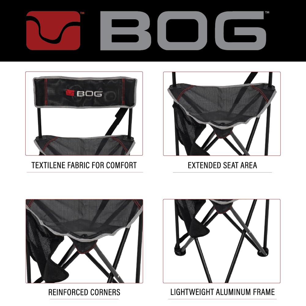 BOG Triple Play Ground Blind Chair with Rugged Construction, Aluminum Frame, Extended Seat Area, Quiet Setup, Breathable Textilene Fabric, Collapsible, and Carry Bag for Hunting, Shooting, and Outdoor