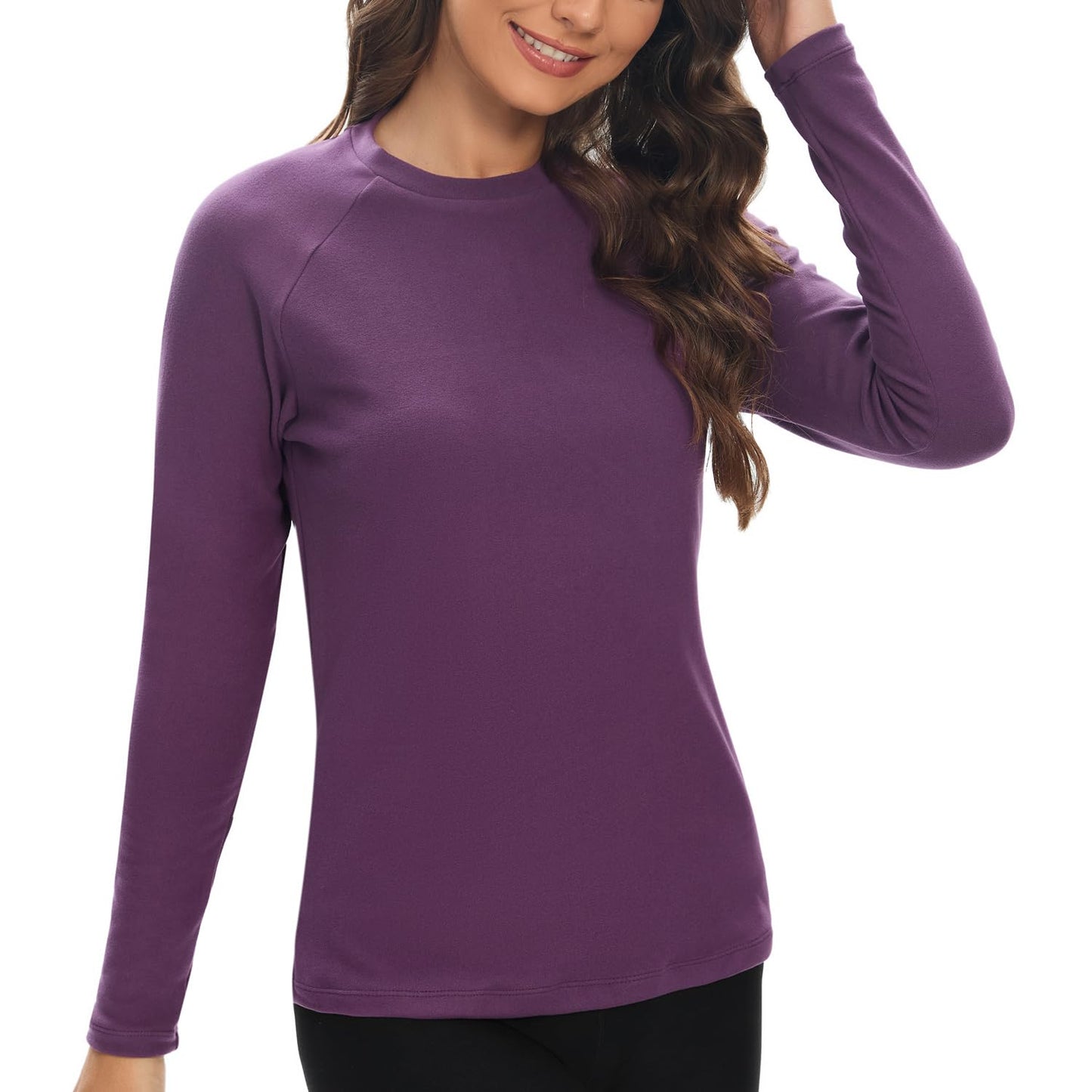 Women's Thermal Fleece Tops Long Sleeve Running Athletic Shirt for Cold Weather Purple S