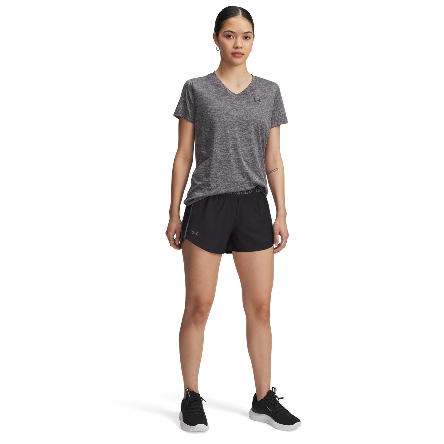 Under Armour Women's Tech Play Up Short, 3" Inseam Low Rise with Pockets, Quick Dry, Athletic Shorts for Workout, Running, and Gym, Black/Castlerock, Medium