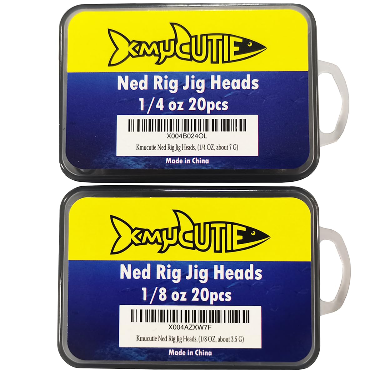 Kmucutie Ned Rig Jig Heads, 20 Pieces Finesse Mushroom Jig Hooks Kit for Bass Fishing 3/32,1/8,3/16,1/4,5/14 OZ,