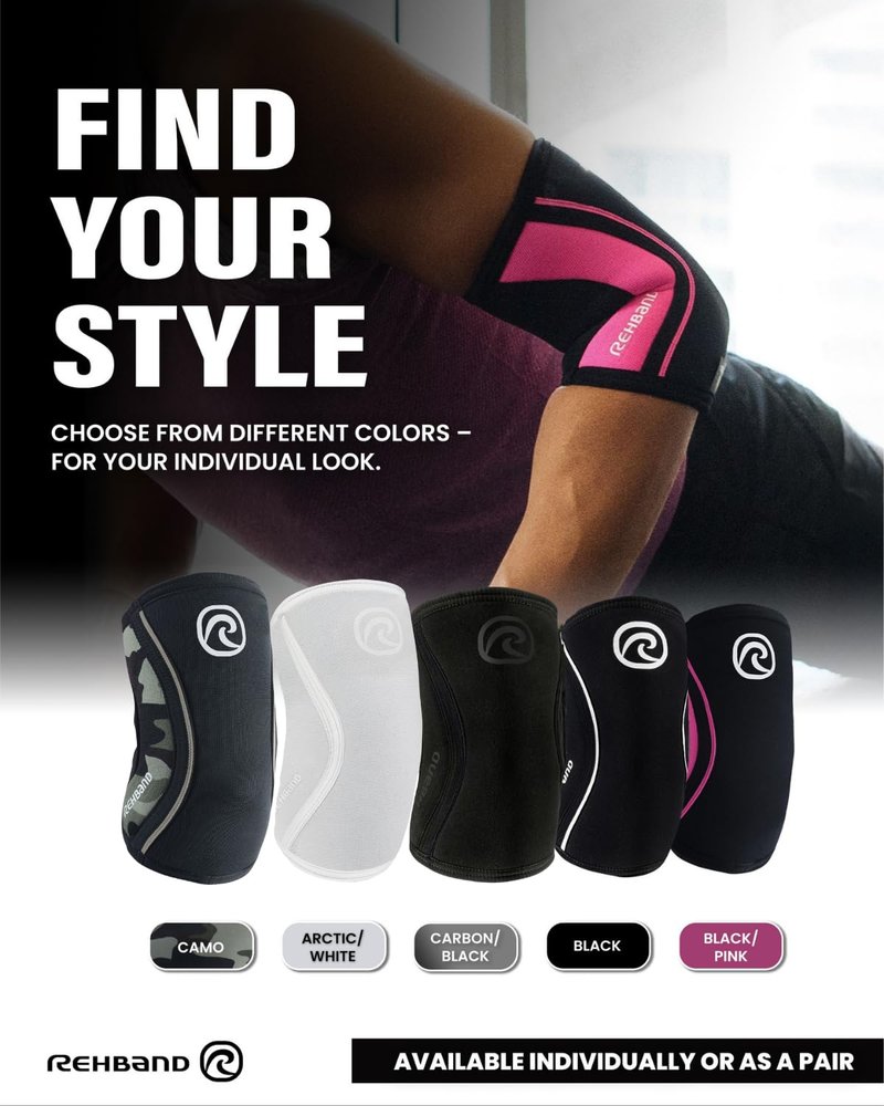 Rehband Elbow 5mm Compression Sleeve, Neoprene Elbow Sleeves for Weightlifting, Anatomical Design, Non-Slip & Close Fitting, Elbow Support Unisex, Colour:Carbon/Black, Size:Medium