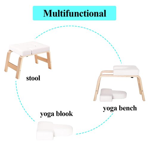 C-CHAIN Balanced Yoga Headstand Bench - Ideal for Workout, Fitness and Gym, for Both Beginner and Experience Yogis - Wood and PU Pads - Relieve Fatigue and Build Up Body (White)