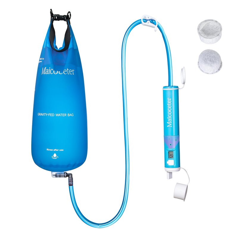 Maicoceter Water Filtration Straw Kit with LED Progress Display & 2 Gallon Bag, 0.1 Micron Portable Purifier for Hiking, Camping, Backpacking & Emergency Survival, Removes Contaminants