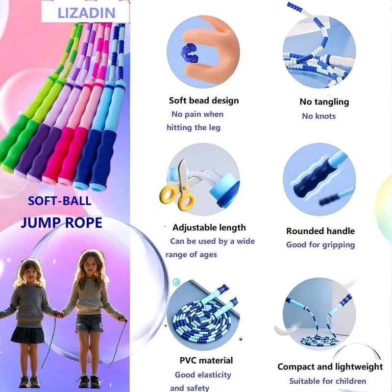 Jump Rope for Kids - Adjustable Tangle-Free Beaded Design | Perfect Christmas Gift for Ages 4-12 (Blue, Green, Purple, Red)