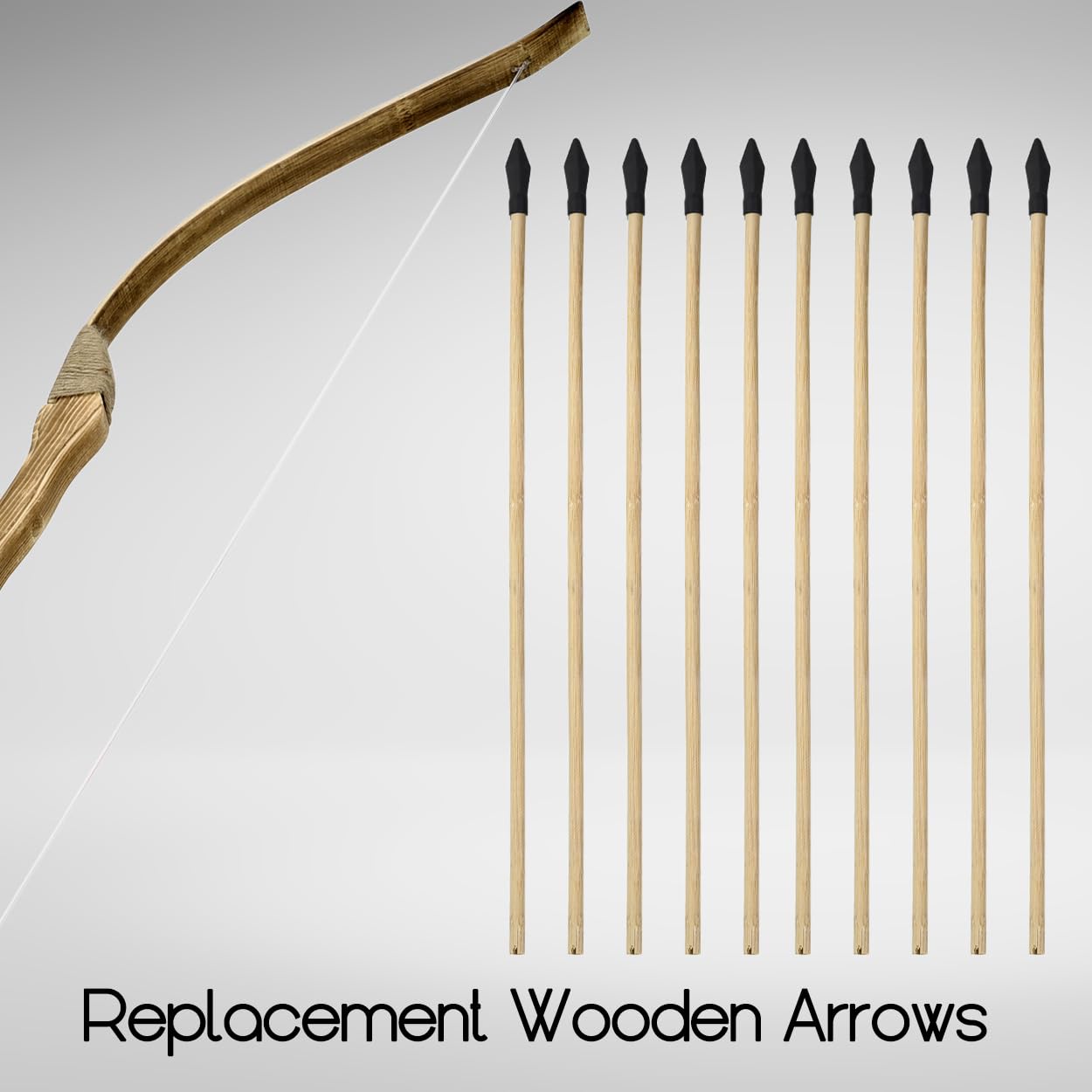 Basbon 10 Pcs Wooden Arrows Soft Rubber Tips, 17 Inch Handmade Wooden Toy Arrow for Kids and Beginners, Archery Bows Outdoor Play Cosplay Costume Decoration