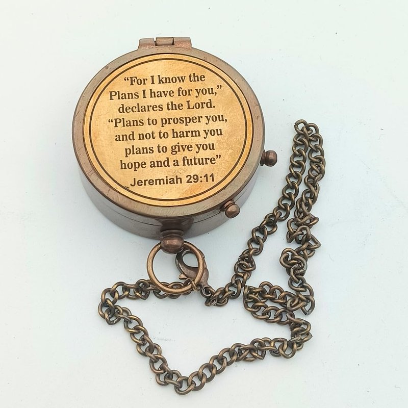 DAYOL'X Jeremiah 29:11Religious Gifts for Men, Baptism Gift for Teenage Boys, Christian, Catholic, Communion, Confirmation, First Communion Gifts for Boys, Compass, Brass & Brown Antique