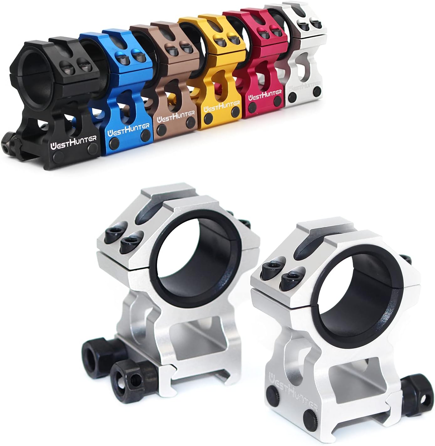 WestHunter Optics Picatinny Scope Rings - 1 Inch & 30 mm Tactical Precision Mount | 36 mm Center Height, Silver