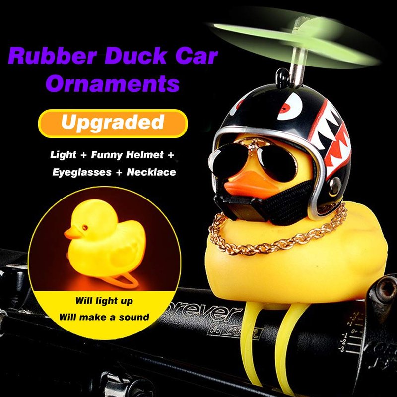 wonuu Rubber Duck Car Ornaments Yellow Duck Car Dashboard Decorations Squeeze Duck Bicycle Horns with Propeller Helmet