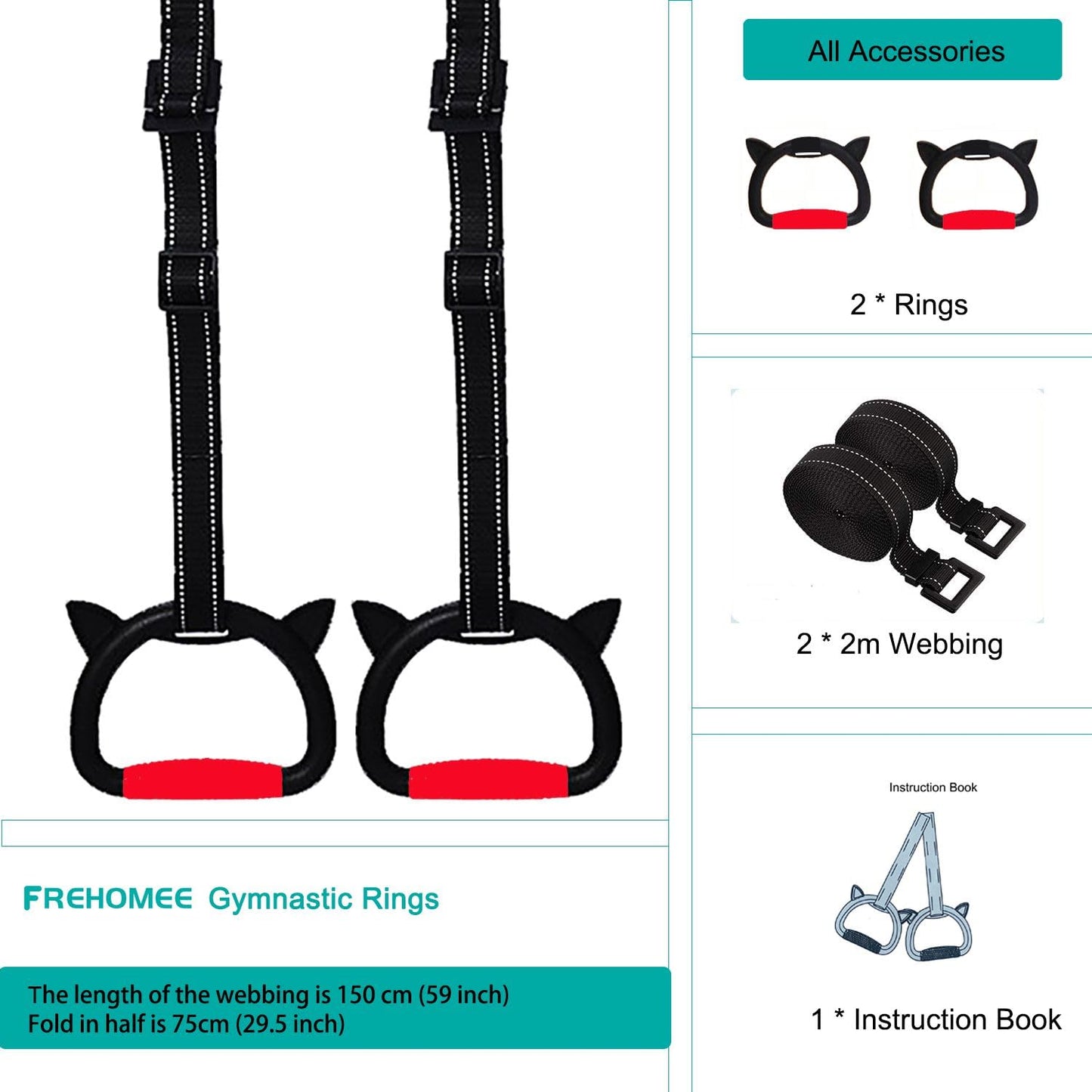 New FREHOMEE Professional Gymnastic Rings,Both for Adults and Kids,Support 440lb/1600lb,Home Fitness Equipment,Indoor and outdoor Pull-up Bar for Stretching and Height Increase,with adjustable straps…