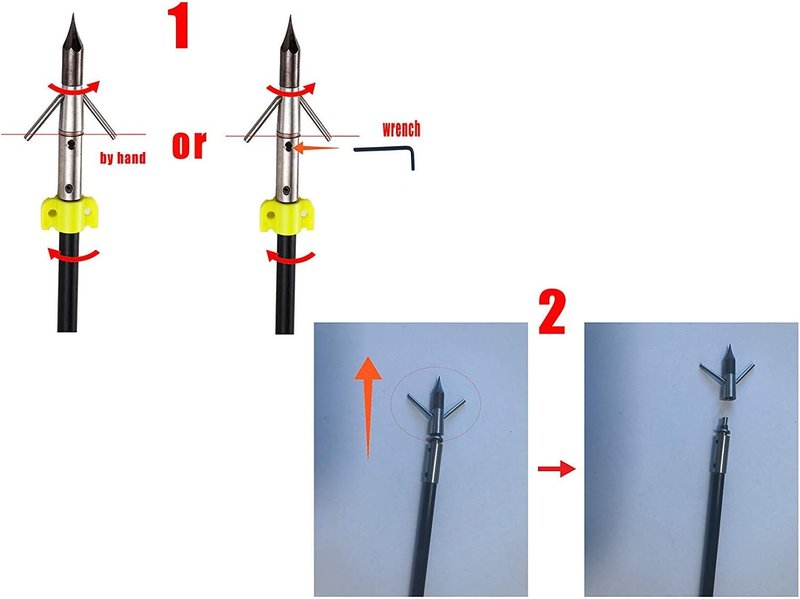 Bow Fishing Arrows - 34 Inch 8MM Fiberglass Arrows with Safety Slides | Pack of 6, ID 5/16 Inch