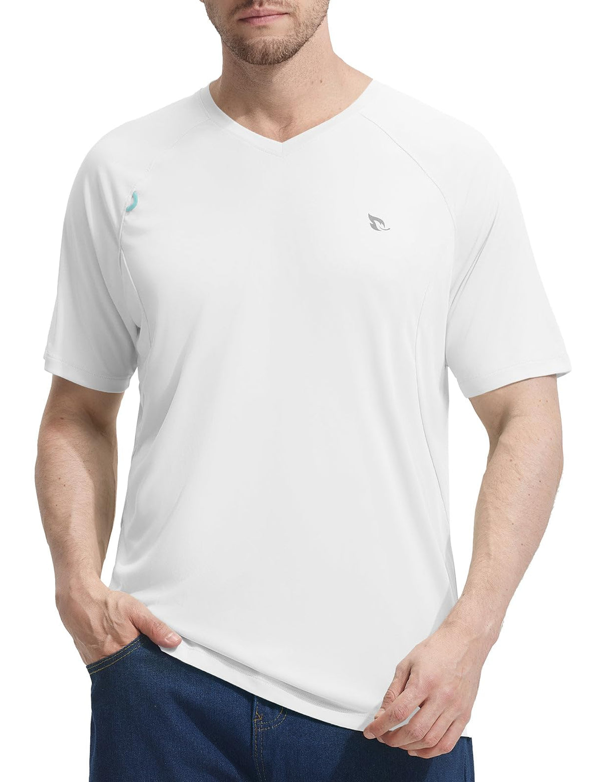 baleaf Men's Short Sleeve Sun Shirts UPF 50+ Quick Dry White L