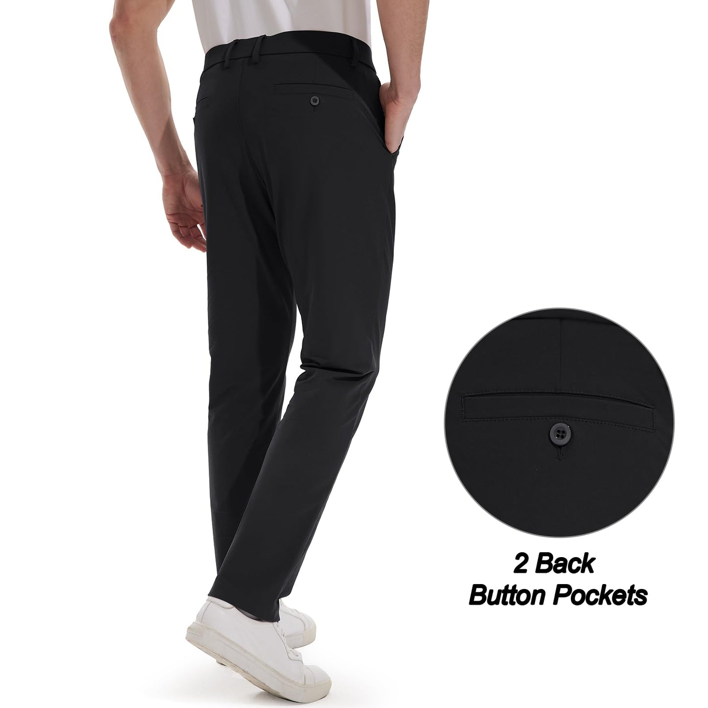 Hiwise Men's Golf Pants Stretch Dress Pants 30"/32"/34" Comfy Lightweight Casual Trousers Quick Dry Travel Pants with Pockets(Black, 34WX32L)