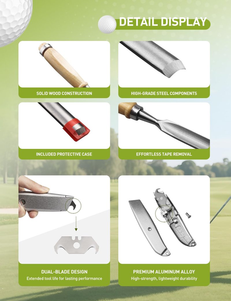 Hateenru Golf Grip Tape Removal Tool Kits, 12" V-Groove Grip Remover Saver Tool, Tape Stripper Remover & Hook Blade, Perfect for Regripping Graphite and Golf Club Steel Shafts Grip Repair