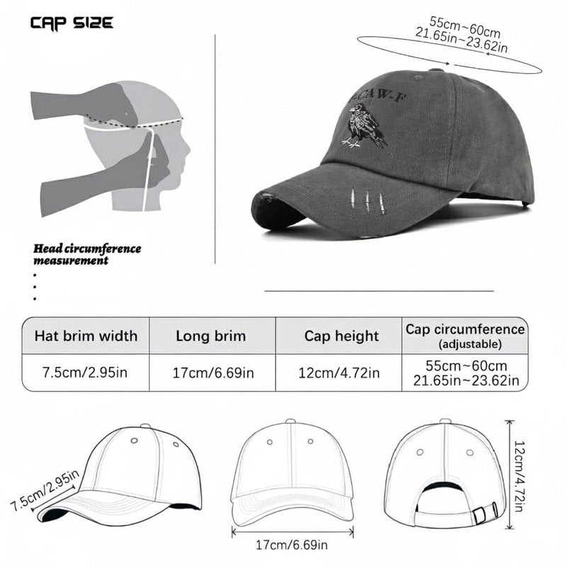 F-Caw-F Crow Hat,Adjustable Vintage Raven Embroidered Baseball Cap,for Men and Women (Light Gray)