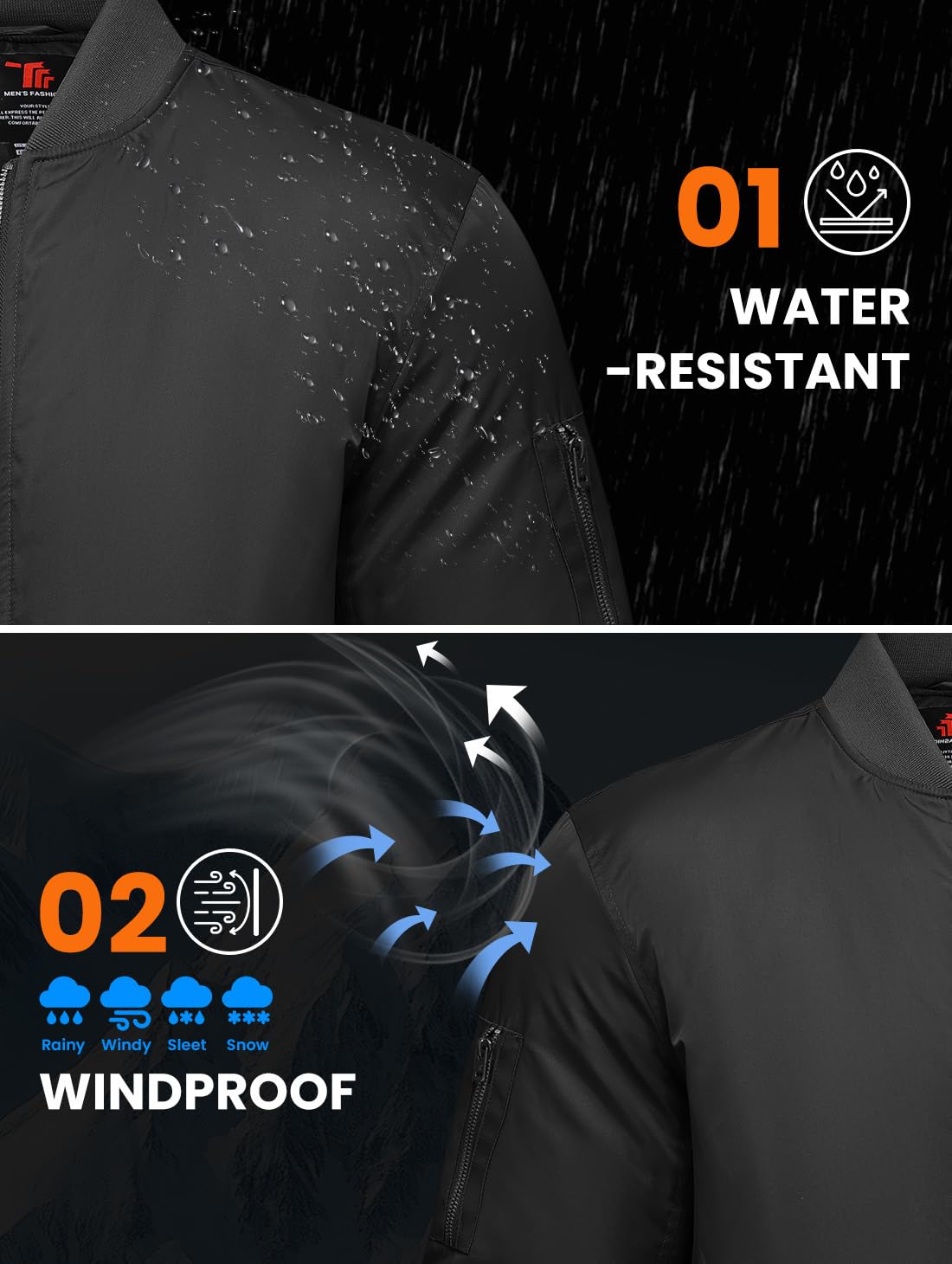 Gopune Men's Bomber Jacket Casual Fall Winter Warm Jacket Full Zip Padded Coats Outwear Black,L
