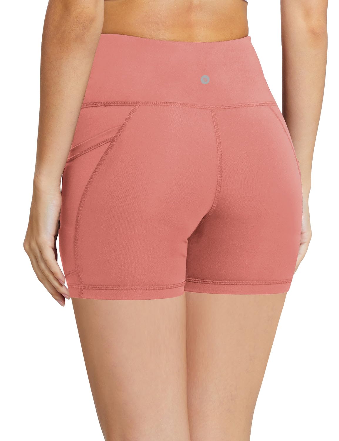 baleaf Biker Shorts Women Yoga Gym Workout Spandex Running Volleyball Tummy Control Compression with Pockets 5" Coral Pink S