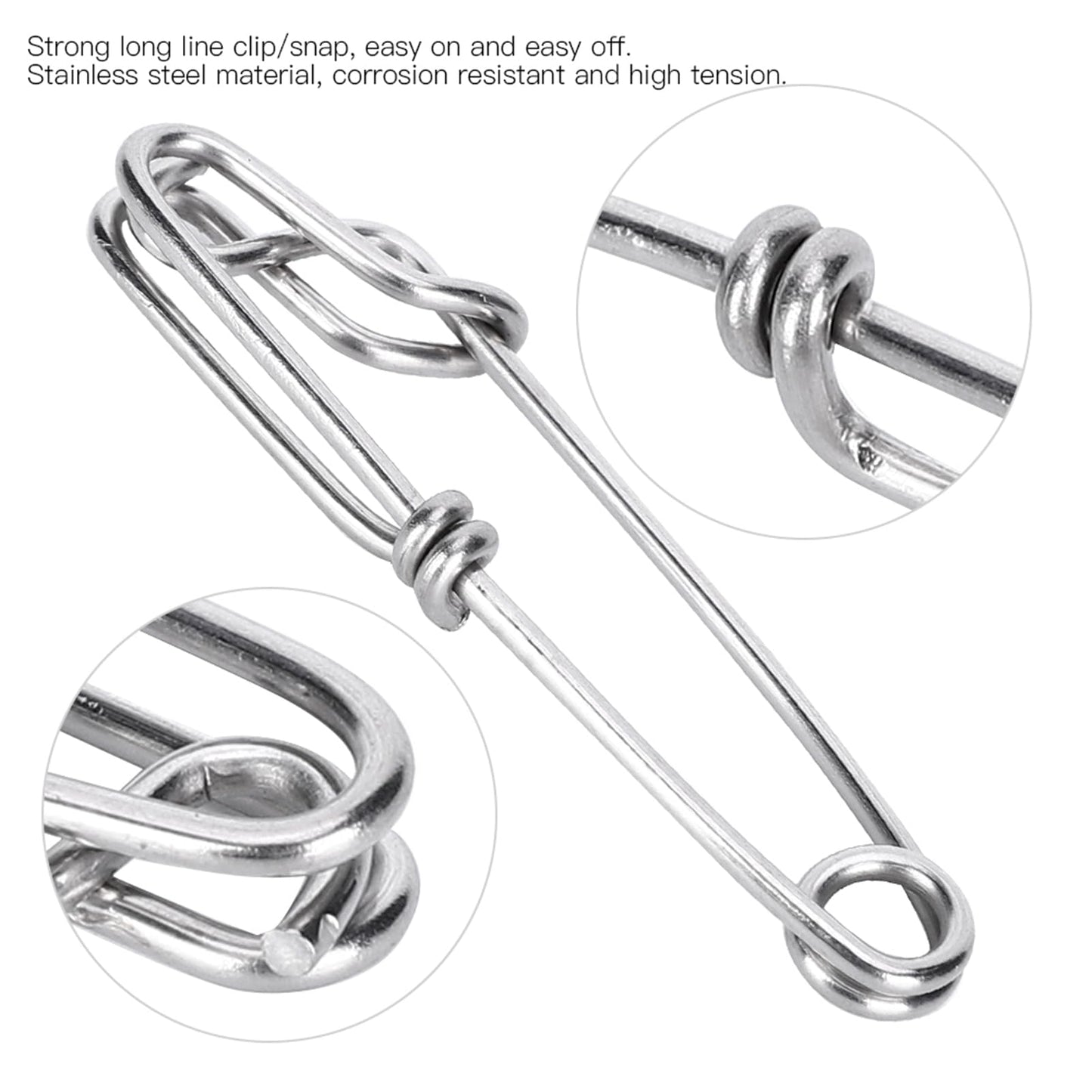 Cunyuer 15PCS Longline Trotline Clips, 1.8x60mm Fishing Snapper Clips, Stainless Steel Long Line Tuna Clip, Quick Connect Fishing Accessory