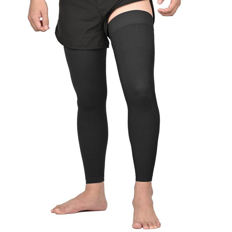 KEKING Full Leg Compression Sleeves, Unisex, Thigh High Compression Stocking 20-30mmHg Graduated Support for Thigh Calf Knee, Running, Basketball, Reduce Varicose Veins and Swelling, All Black L