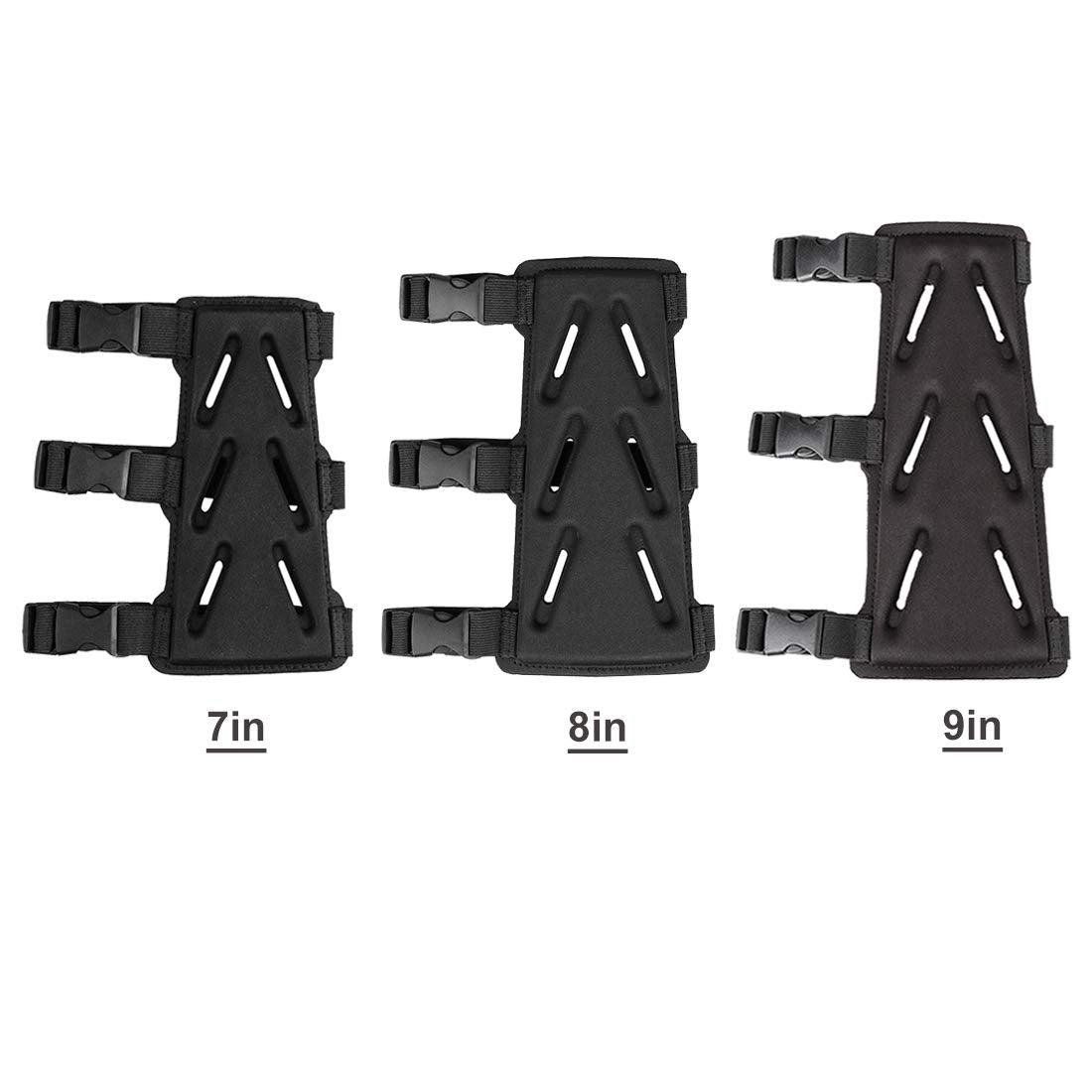 KRATARC Archery Arm Guard Adjustable 3-Strap Accessory Lightweight Hunting Target Practive Adult Unisex (Black, Length 9'')