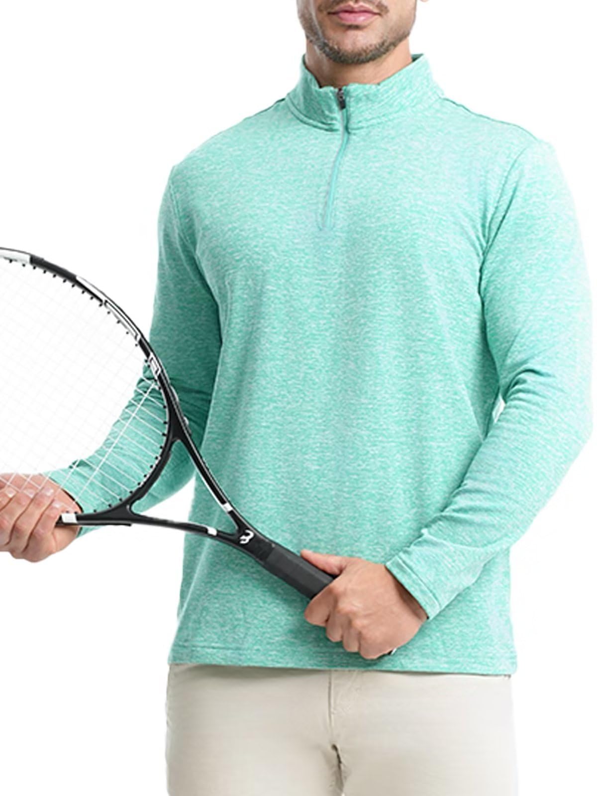 MARAMI 1/4 Zip Sweatshirts for Men Quarter Zip Fleece Golf Pullovers Thermal Athletic Sport Winter Tops Heather Green L