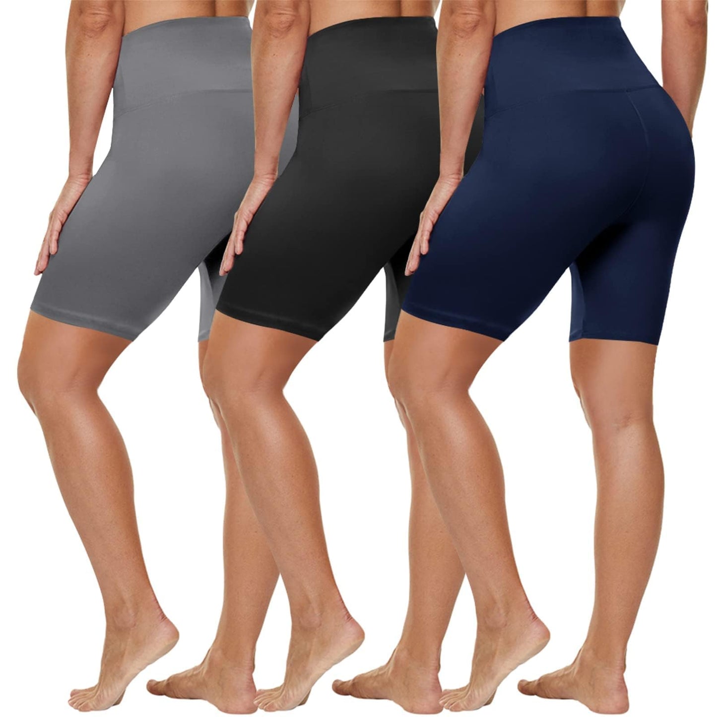 HLTPRO 3 Pack Plus Size Biker Shorts for Women (L-4XL)- 8"/5" High Waist Tummy Control Shorts for Workout, Yoga, Running