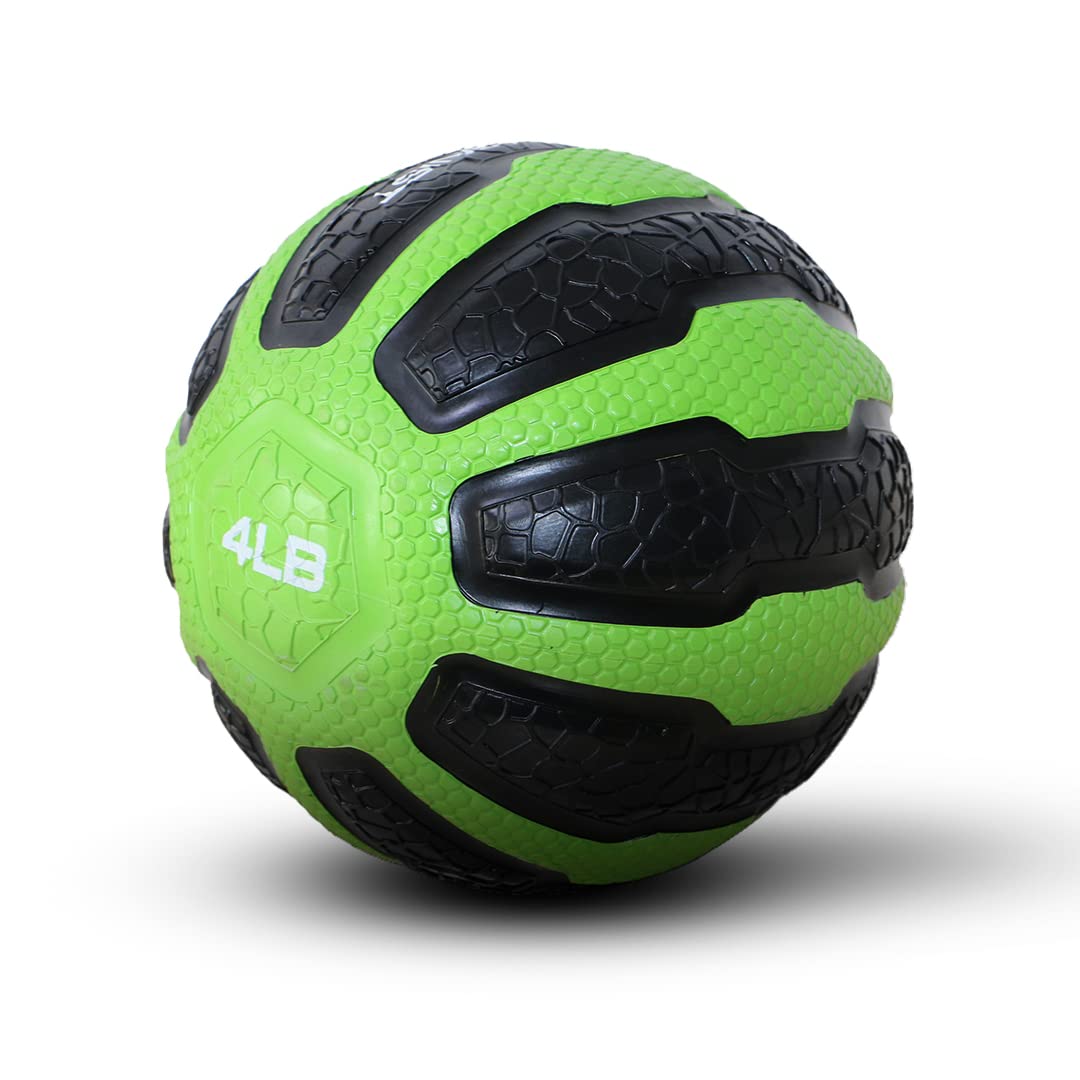 GYMENIST Rubber Medicine Ball with Textured Grip, Available in 9 Sizes, 2-20 LB, Weighted Fitness Balls,Improves Balance and Flexibility - Great for Gym, Exercise, Workouts (4 LB (Green-Black))