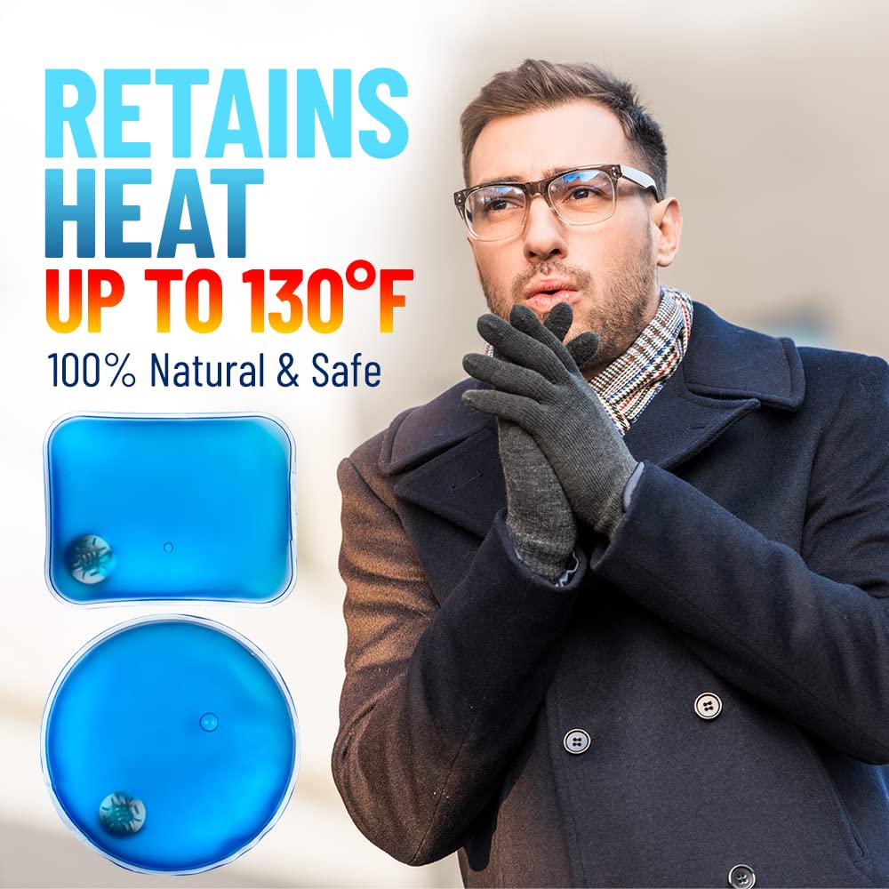 Reusable Heat Packs, Set of 8 - Gel Hand Warmer with Snap to Heat Metal Disc Technology for One Click Heating - Instant to Go Pocket Hand Warmer with Gift Packaging.