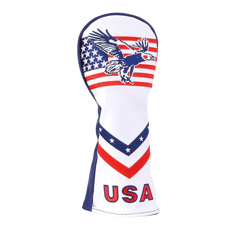 PLUSKER Fairway Wood Head Cover - Patriotic USA Flag and Eagle Embroidery Design Golf Club Protector, Waterproof PU Leather Headcover for Golf Course and Travel Protection