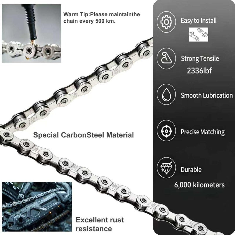 Heavy Duty Ebike Chain 6/7/8 Speed 136 Links, High Tensile Anti-Break Anti-Rust Electric Bicycle Mid Drive Motor Chains, Corrosion Resistant Replacement Drive Chain for E-Bike Mountain Chian Bike