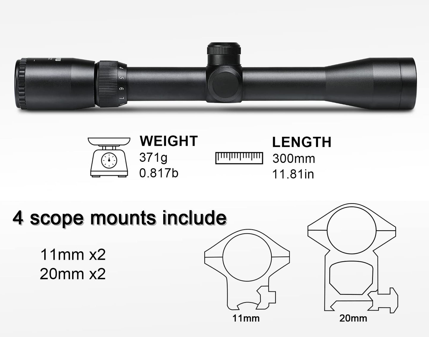 Rifle Scope, 3-9X32, 3-9X40, 3-9X50, Green Lens, Fast Focus Eyepiece, Free Ring Mounts, Air Rifle Scope, Optics Reticle Crosshair Scope (3-9X32)