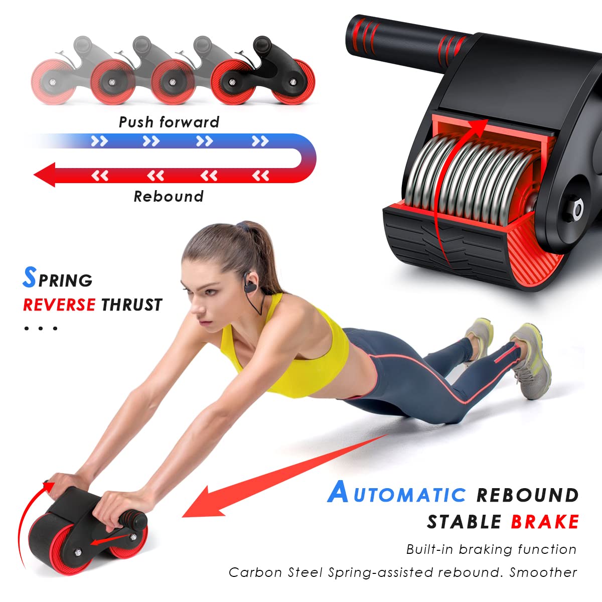 Automatic Rebound Abdominal Wheel, Round Ab Roller Wheel Exercise Equipment, Domestic Abdominal Exerciser, Abs Workout Fitness, Beginners and Advanced Abdominal Core Strength Training