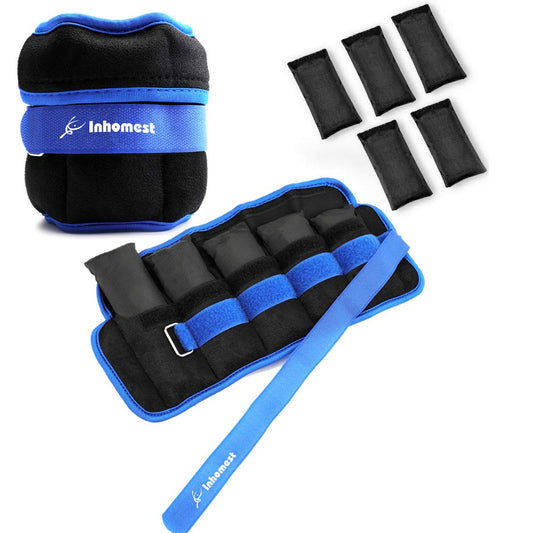 Inhomest Adjustable Ankle Weights 1-5Lbs Leg Weights for Men Women,Wrist Ankle Weights for Physical Therapy,Yoga Pilates,Workout,Walking,Jogging,Each Pack 0.5-2.5 lbs, Total 5LBS Pair, Blue