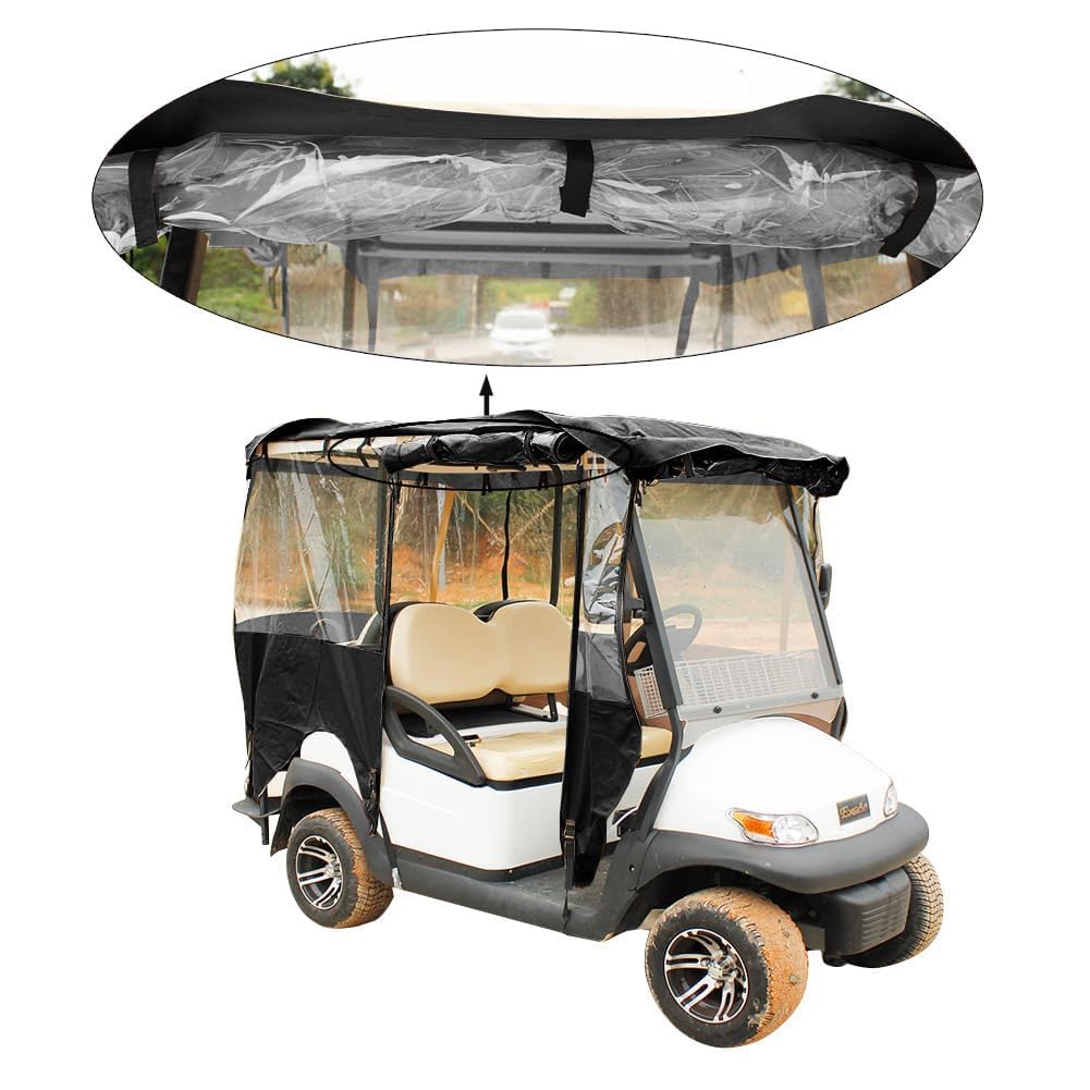Anrgterg Golf Cart Enclosure 4 Passenger, 4-Sided Golf Cart Driving Enclosure, Waterproof Portable 300D Golf Cart Rain Cover (Black)