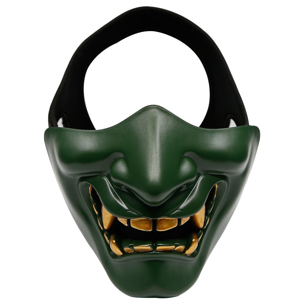 AOUTACC Airsoft Half Face Masks, Evil Demon Monster Kabuki Samurai Hannya Oni Half Face Protective Masks for Masquerade Ball, Party, Halloween, Cs War Game, BB Gun(Green)