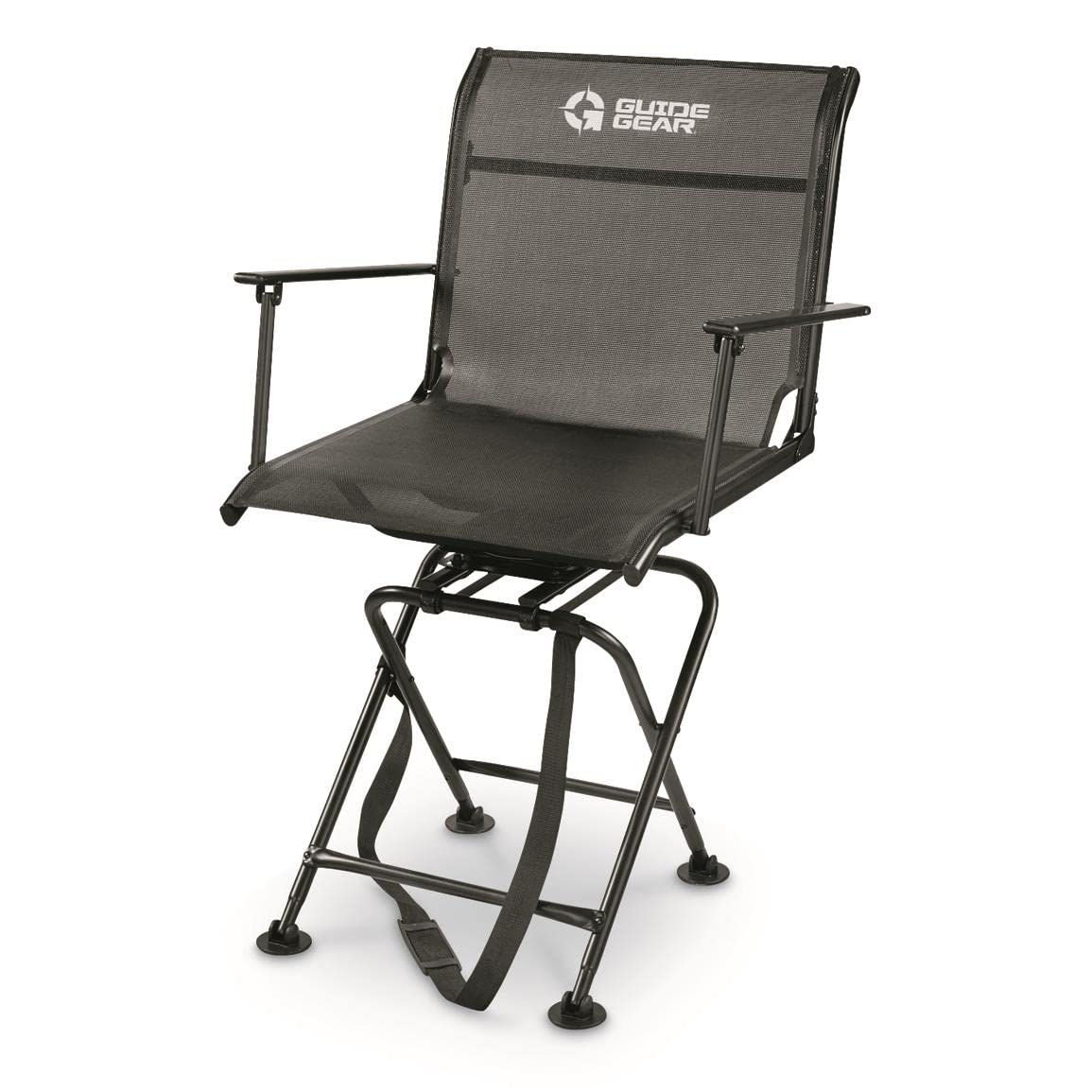 Guide Gear Big Boy Hunting Blind Chair with Armrests, Portable Folding Seat for Shooting, Comfortable Spin Swivel, 500-lb. Capacity