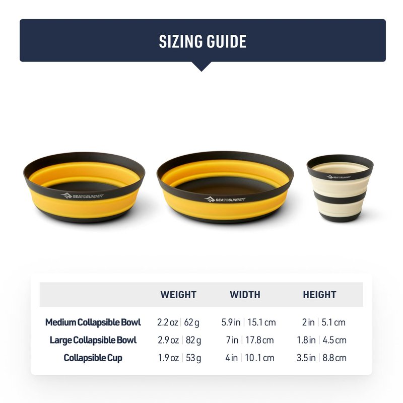 Sea to Summit Frontier Ultralight Collapsible Dinnerware Set, 2-Person (2 Medium Bowls, 2 Large Bowls, 2 Cups)
