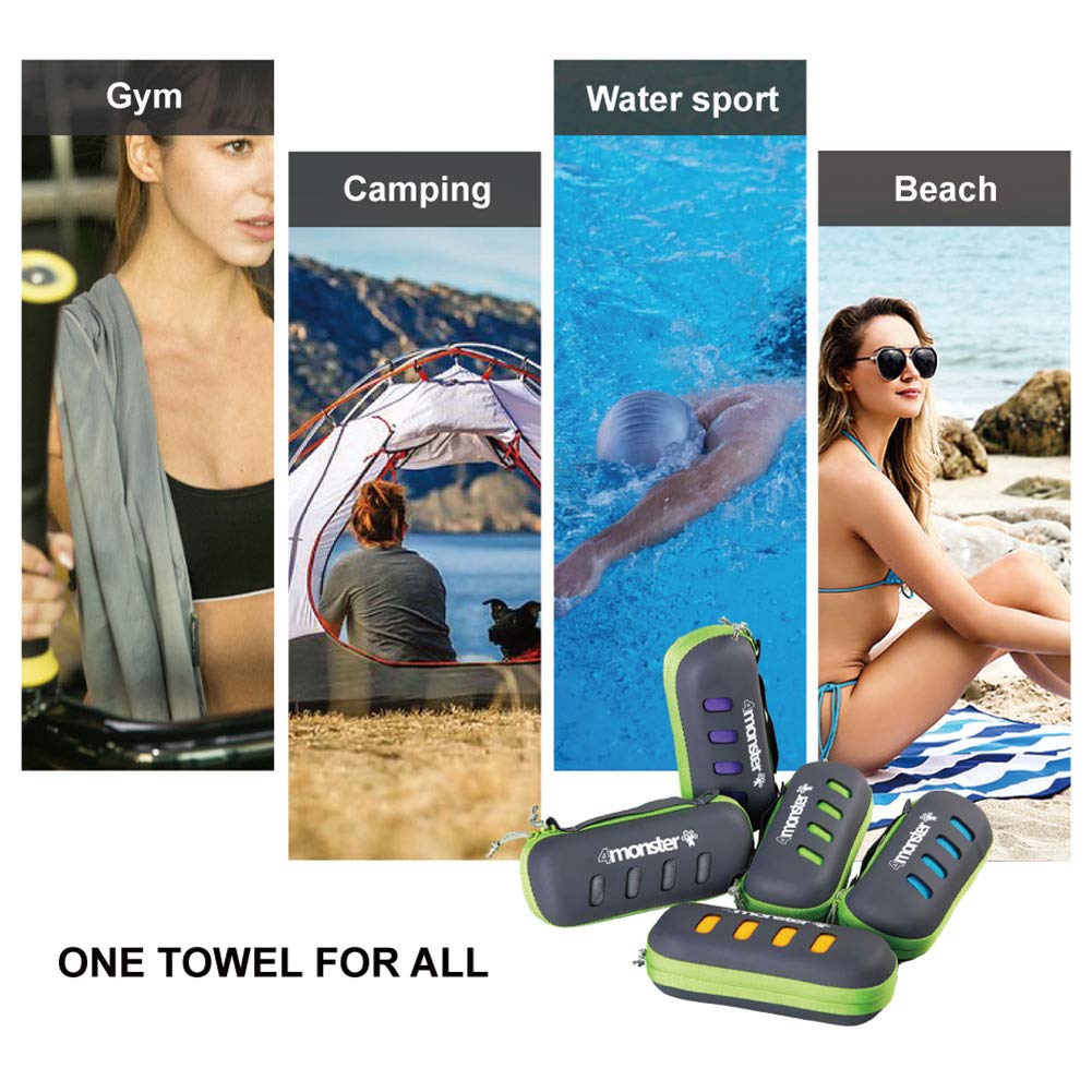 4Monster Microfiber Towel, Travel Towel, Camping Towel, Fast Drying, Soft Light Weight, Suitable for Gym, Beach, Swimming, Backpacking and More (Grey, Medium (24 x 48 inches))