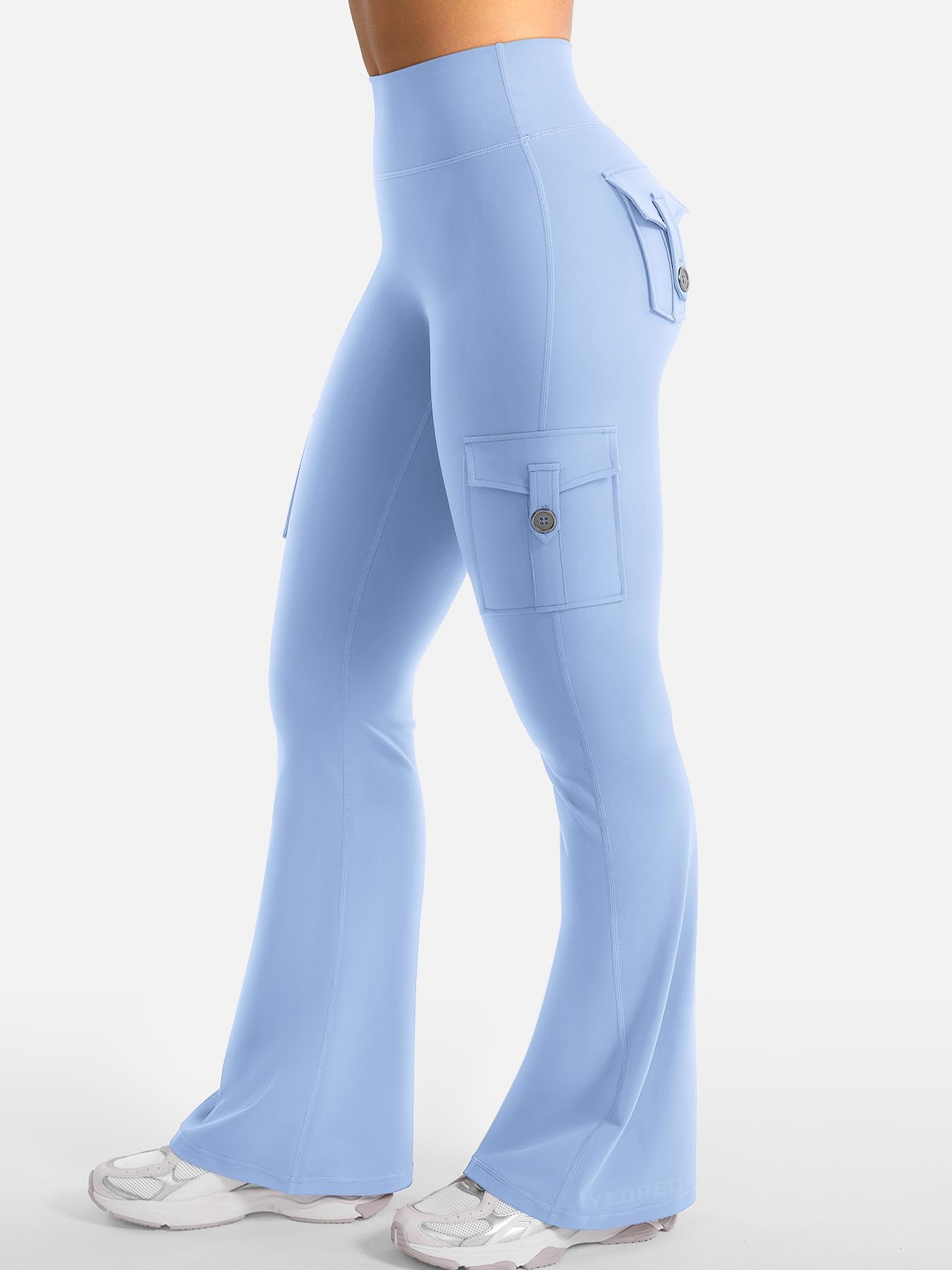 YEOREO CoreFlex Women Workout Flare Leggings with Pockets Hidden Scrunch High Waisted Cargo Gym Yoga Leggings Light Blue S