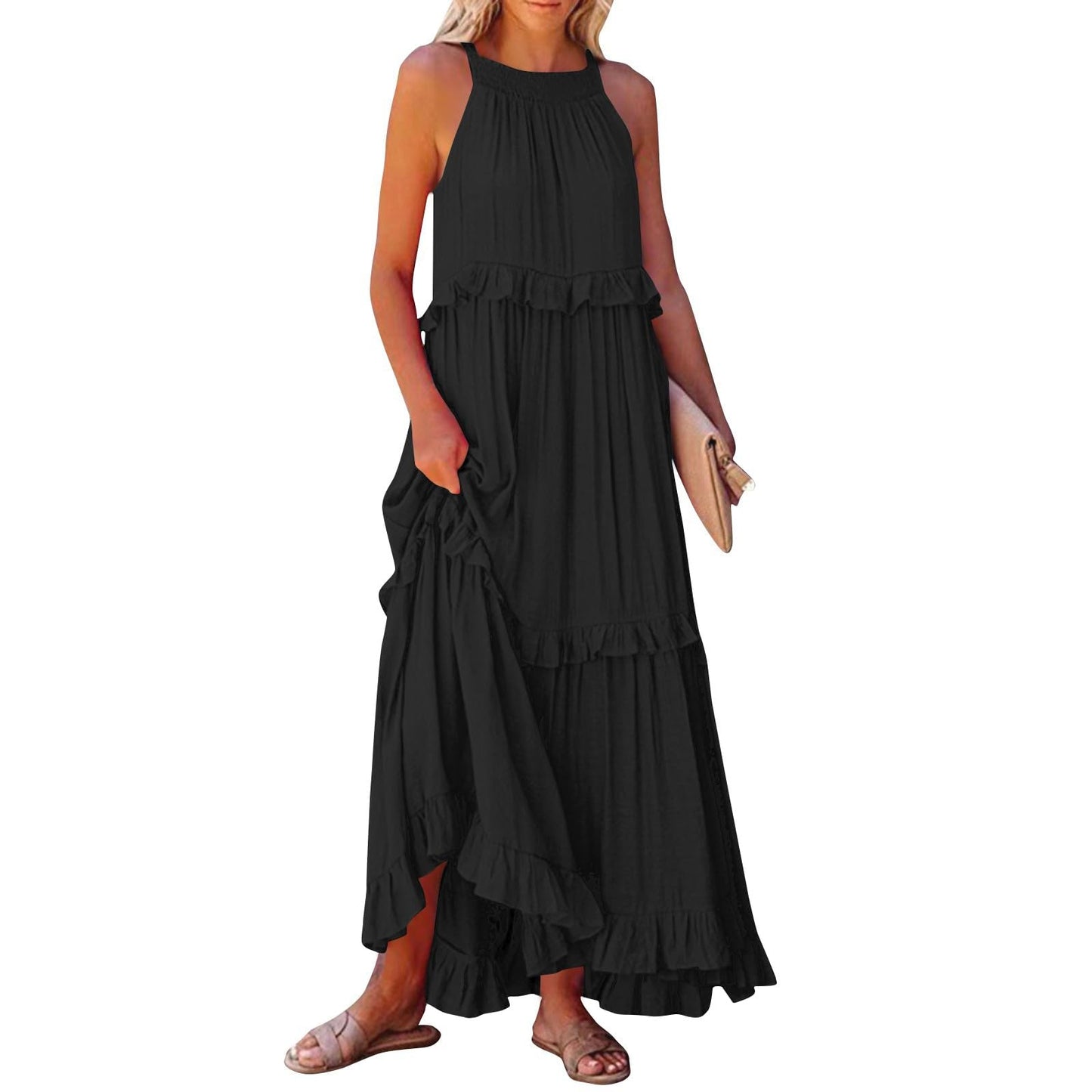 Summer Dresses,My Orders Maxi Dress for Women 2024 Sundresses Casual Beach Dresses Sexy Off The Shoulder Halter Dresses Peime Day Flowy Swing Hawaiian Dresses Boho Clothes Log in(Ab-Black,XL)