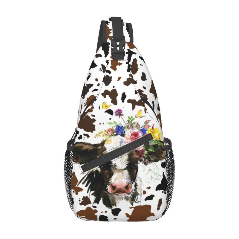 Luirioe Cow Print Sling Bag Crossbody Backpack Hiking Travel Daypack Chest Bag Lightweight Shoulder Bag For Women Men