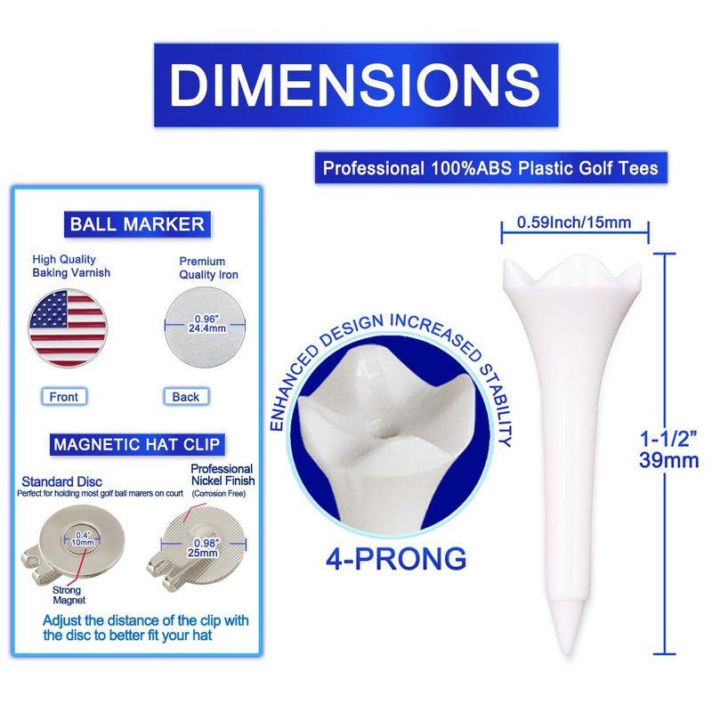 1 1/2'' Plastic Golf Tees – Short Tees for Irons, Par Threes, Hybrids, and Driving Range - Pack of 120 Bulk 4 Prongs Plastic Golf Tees Performance Series Low Resistance Golf Tee White