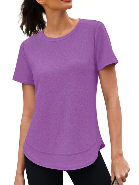 3rd hill Womens Workout Tops Short Sleeve Crewneck Sports Yoga Running Shirts Quick Dry Outfits Purple L