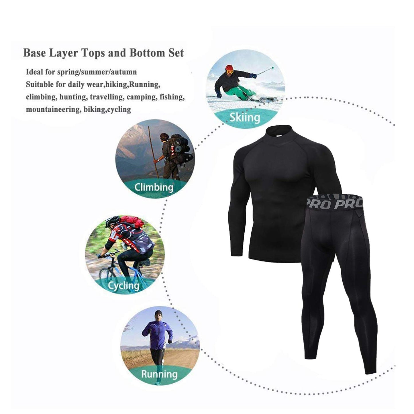 Thermal Underwear for Men Winter Gear Base Layer Set Sport Fitness Long Johns Mock Neck Top and Bottom