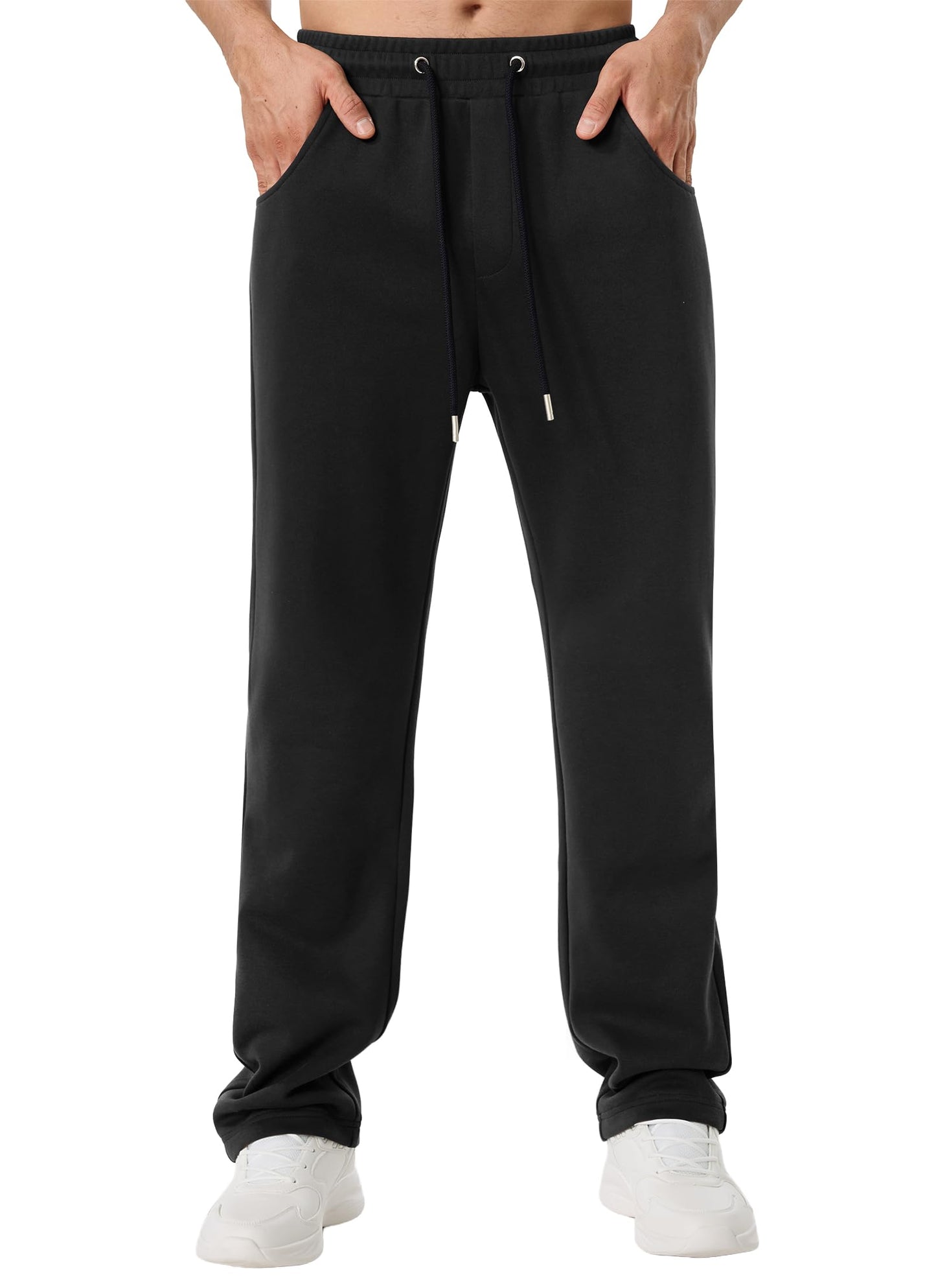 QIUDAOHENG Men's Knitted Sweatpants, Cotton Jogging Pants, with Three Pockets, Suitable for Fitness or Daily Wear. Black