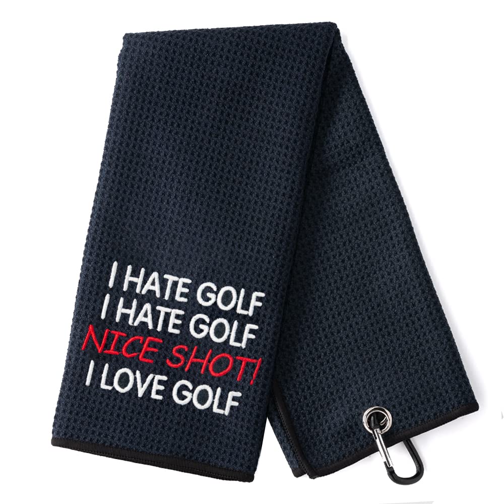 DYJYBMY Nice Shot I Love Golf Towel with Clip, Funny Golf Accessories for Men Women, Embroidered Sports Towels for Golf Lovers, Father's Day Birthday Retirement Gifts for Uncle Grandpa Dad Husband