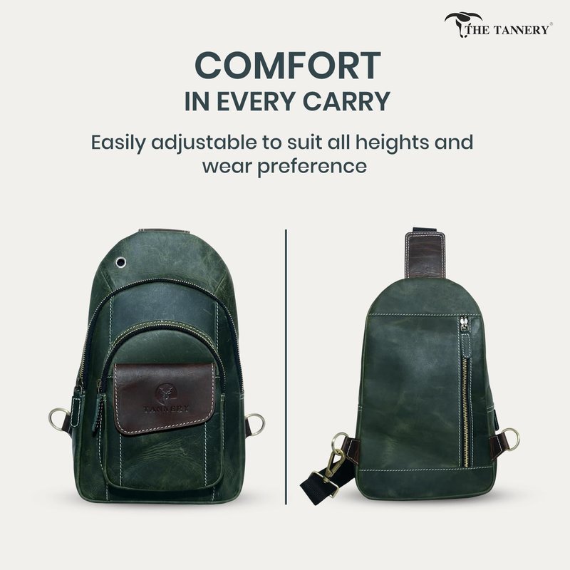 The Tannery Handmade Buffalo Leather Multipurpose Travel Hiking Crossbody Chest Backpack with Adjustable Shoulder Strap - Large