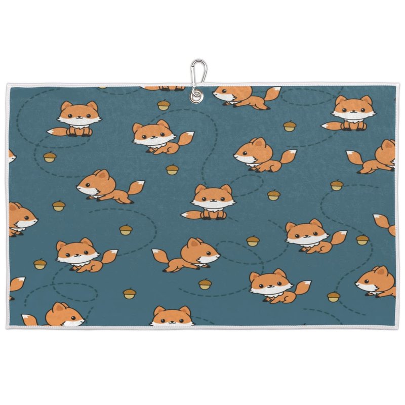 Playful Baby Foxes Golf Towels for Golf Bags for Men Women, Cute Fox Microfiber Golf Towels with Carabiner Clip Golf Accessories Golf Gifts